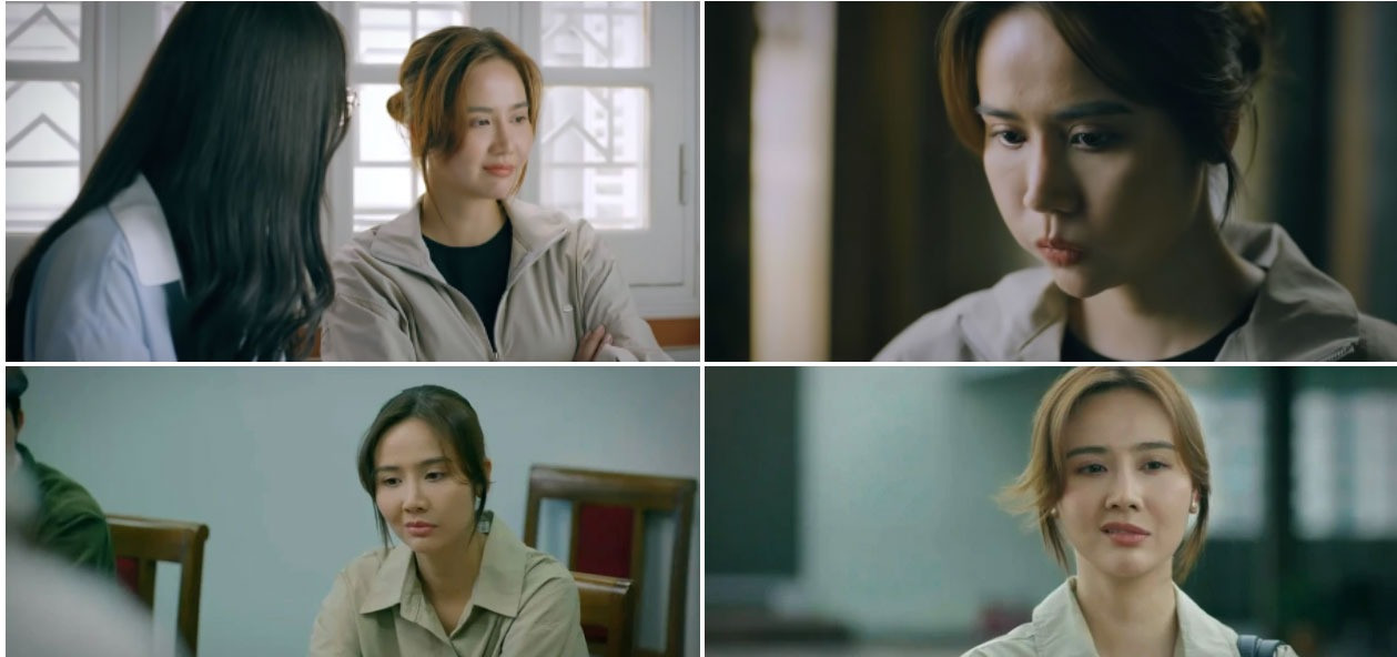 Nữ diễn viên ở đầu phim thường xuyên nhếch mép, cau có. Nữ diễn viên ở đầu phim thường xuyên nhếch mép, cau có.