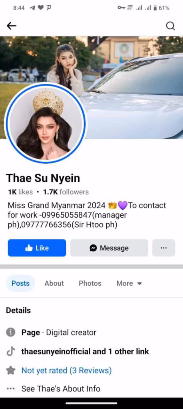 Miss Grand Myanmar lên tiếng cảnh báo về những tài khoản giả mạo.