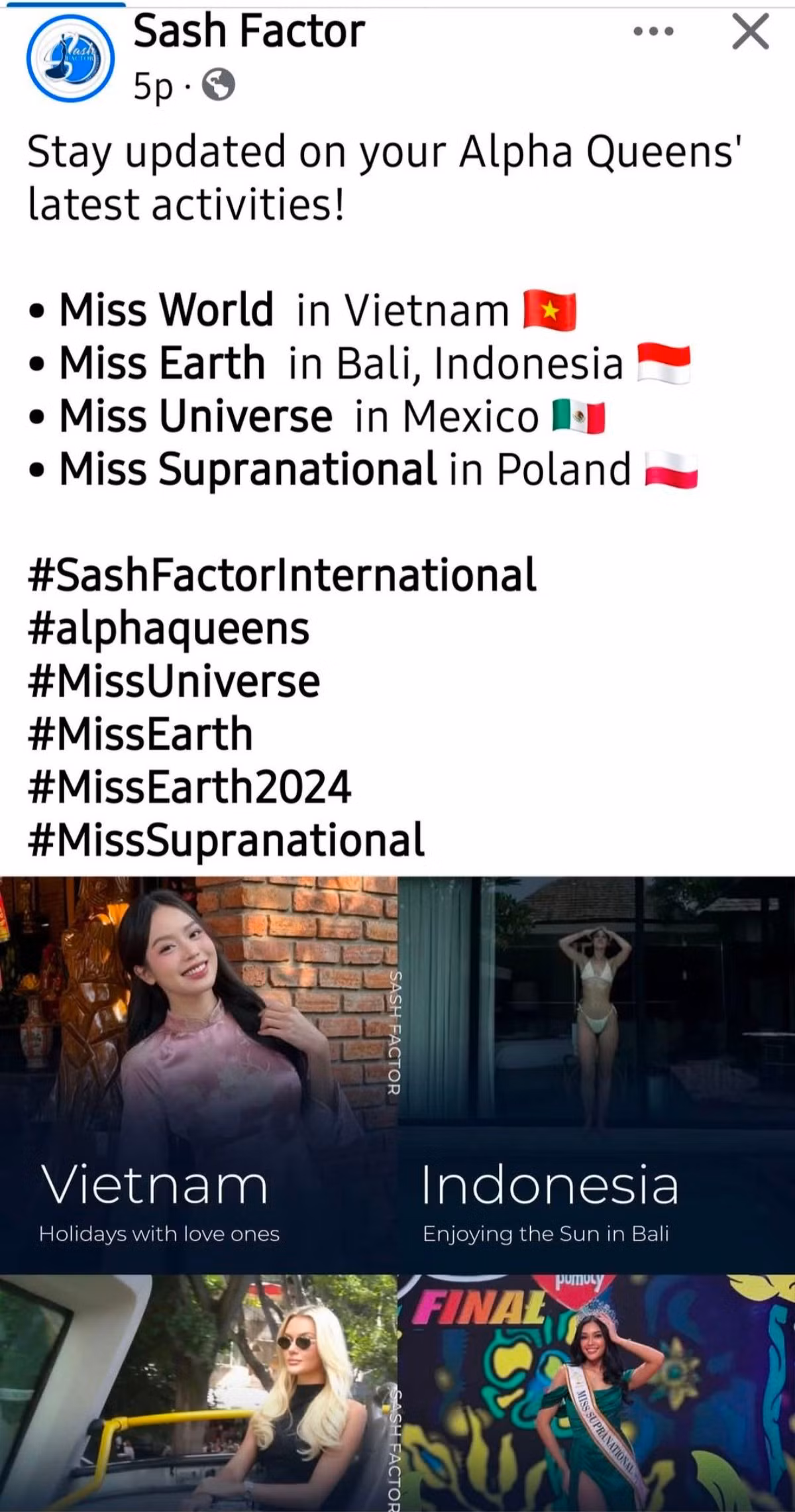 Thanh Thủy bị Sash Factor nhầm danh hiệu sang Miss World.
