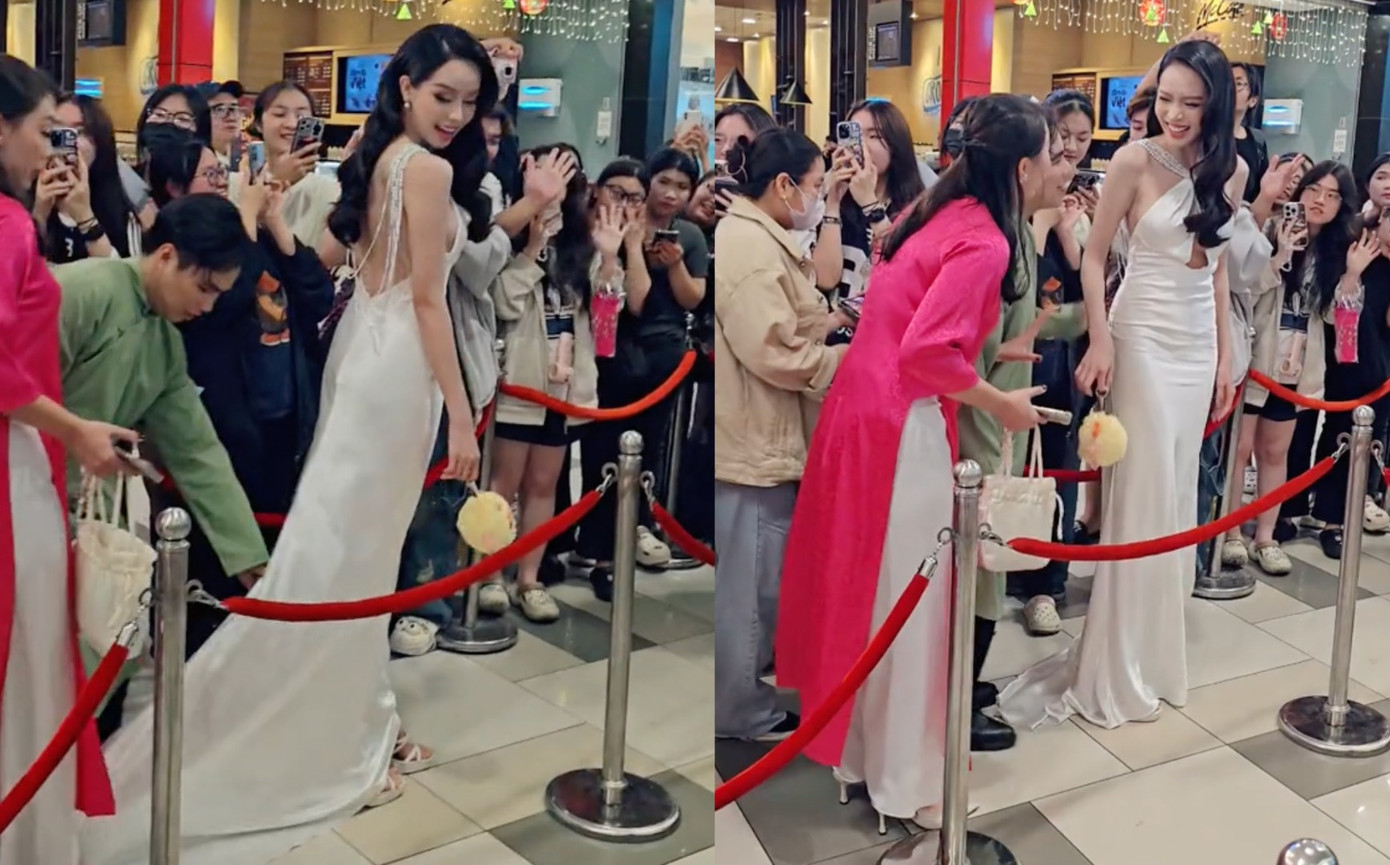 Nàng hậu vô tình bị người khác giẫm lên đuôi váy.