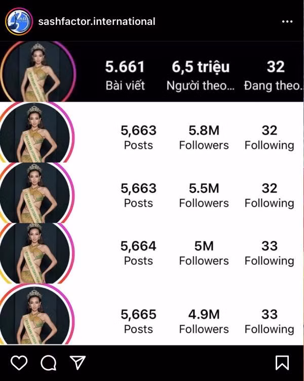 Sash Factor rất thắc mắc về việc "đứt phanh" lượng followers của MGI.
