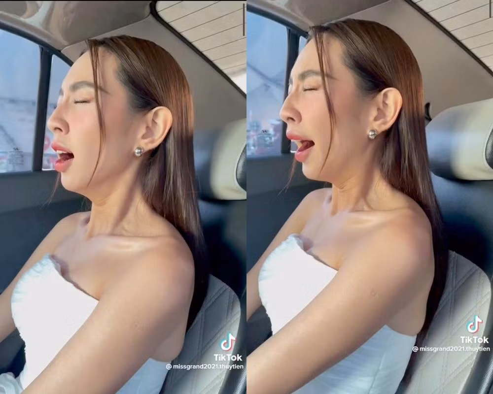 Nàng hậu bị ê-kíp tung video đang ngáp ngủ.