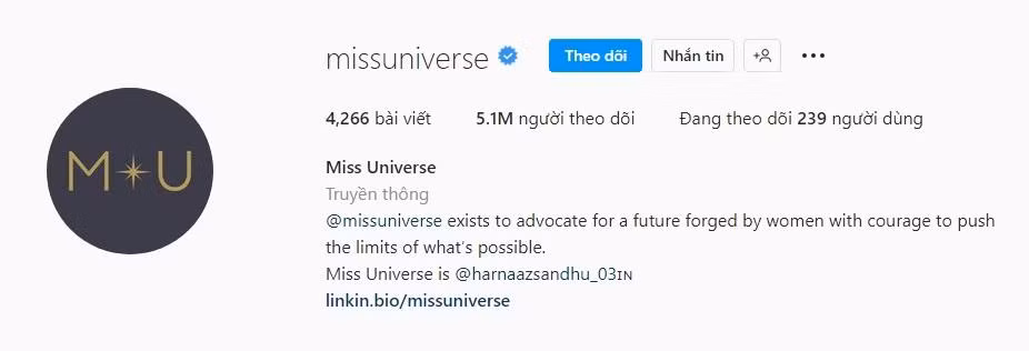 Trong khi đó Miss Universe lại tăng người theo dõi lên đột biến từ tối qua.