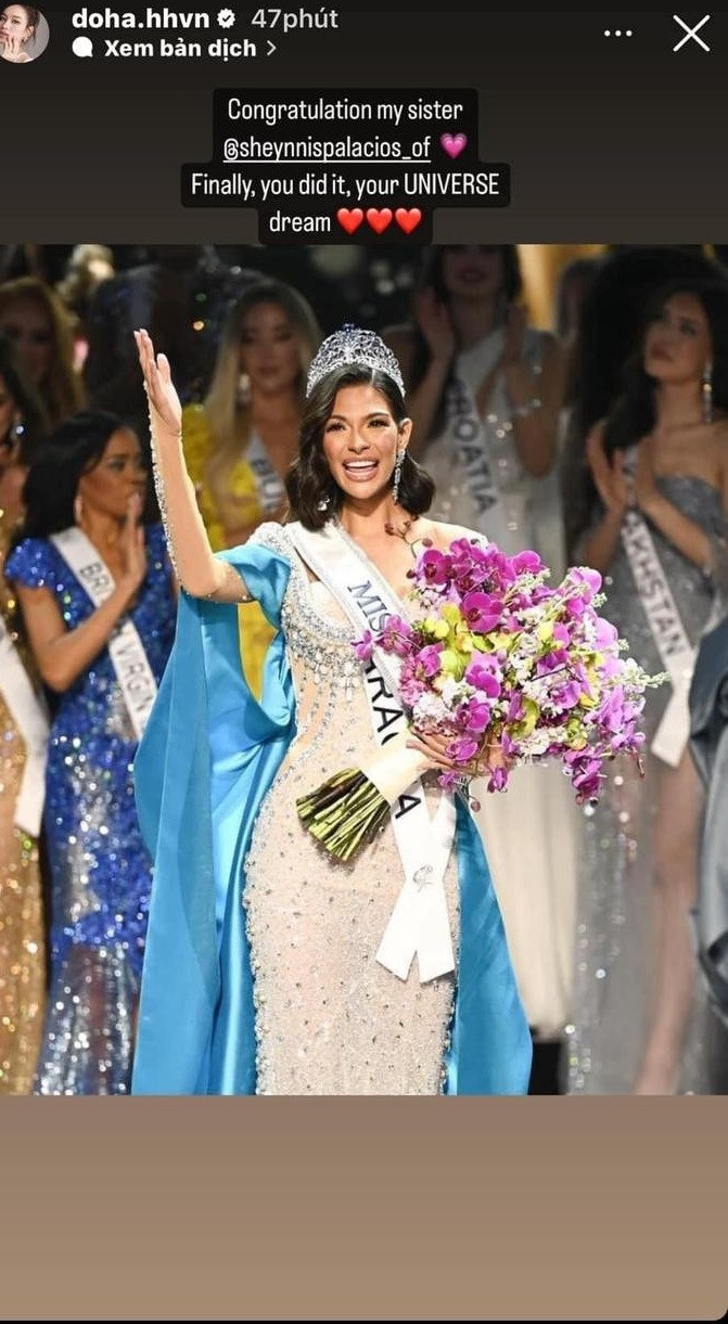 Hoa hậu Đỗ Thị Hà gửi lời chúc mừng tân Hoa hậu Sheynnis Palacios.