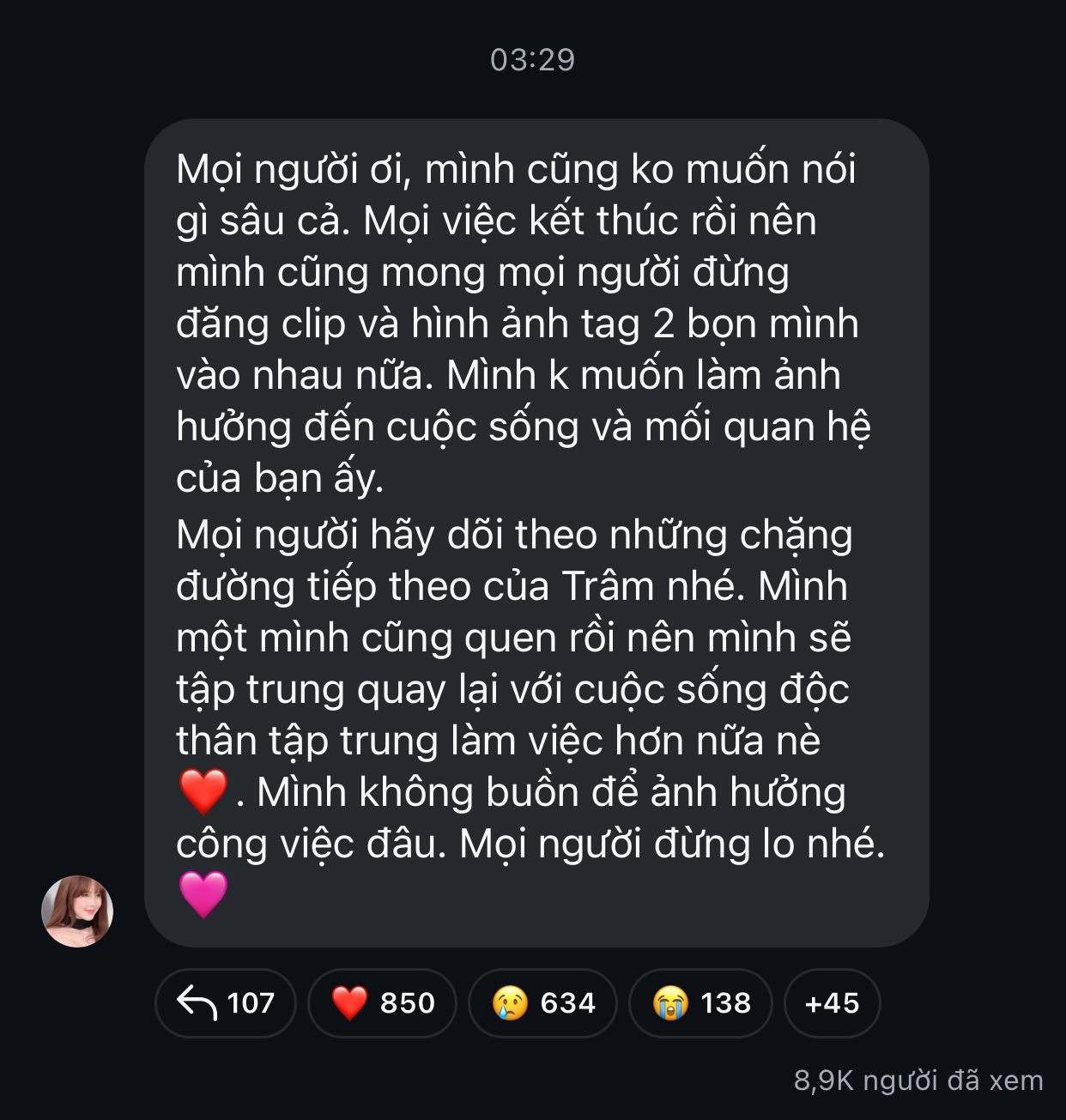 Thiều Bảo Trâm xác nhận chia tay bạn trai. Thiều Bảo Trâm xác nhận chia tay bạn trai.