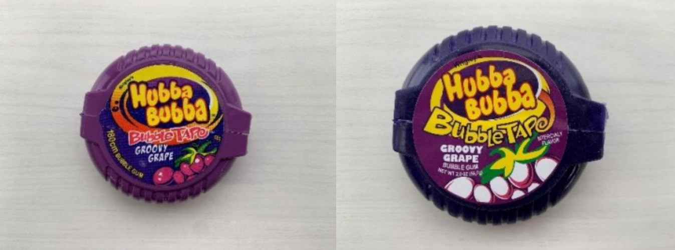 Còn kẹo nhái hương Groovy Grape thì sẽ có màu sắc tối, đậm hơn “chính chủ”