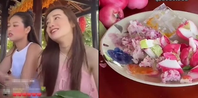 Nhã Phương ăn trái cây cũng nhả bã, khiến nhiều người ngạc nhiên.