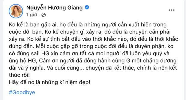 Hương Giang thông báo chia tay Đình Tú. Hương Giang thông báo chia tay Đình Tú.