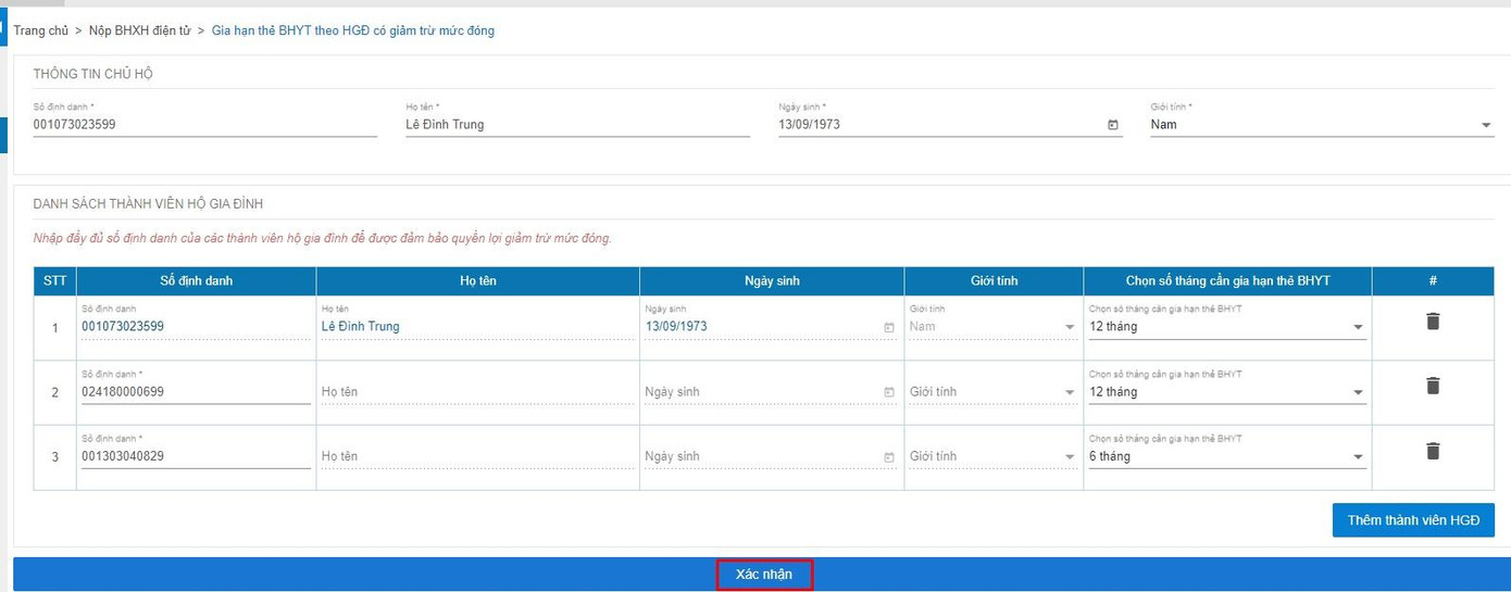 Màn hình xác thực thông tin