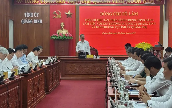 Tổng Bí thư Tô Lâm làm việc với Ban Thường vụ 2 tỉnh Quảng Bình và Quảng Trị. Tổng Bí thư Tô Lâm làm việc với Ban Thường vụ 2 tỉnh Quảng Bình và Quảng Trị.