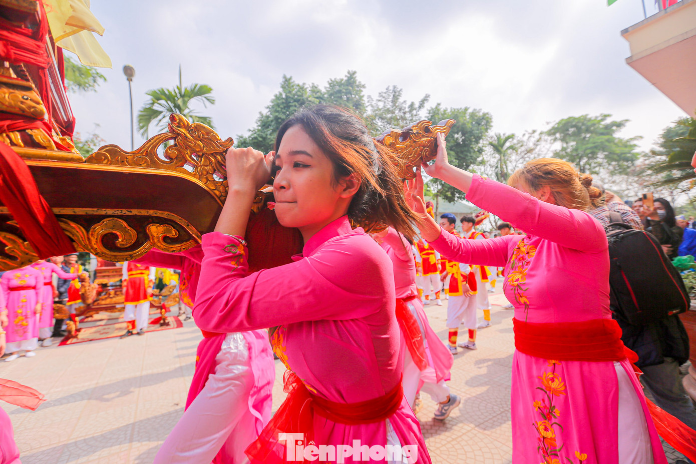 Những cánh tay cố gắng bám chặt vào kiệu để không bị mất phương hướng.