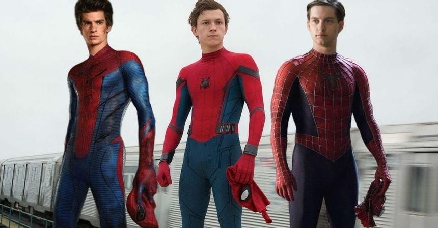 Tom khi đứng cạnh 2 Người Nhện "tiền bối". - Nguồn: Internet.