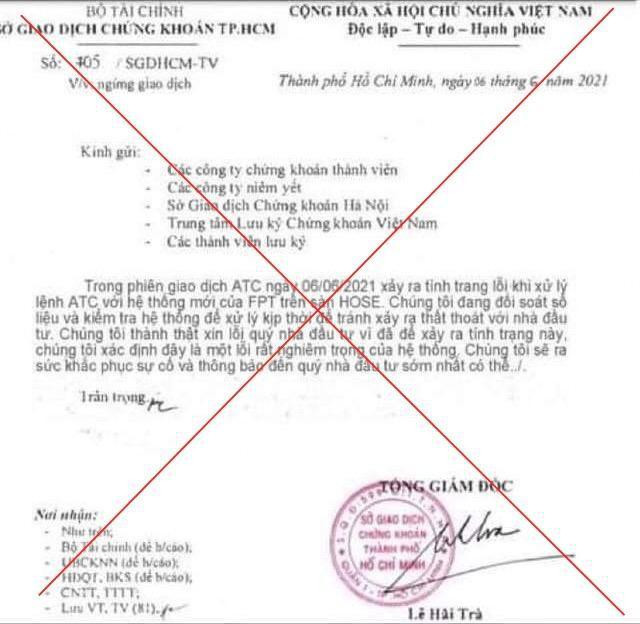 Văn bản giả mạo HoSE từng lan truyền trên mạng xã hội