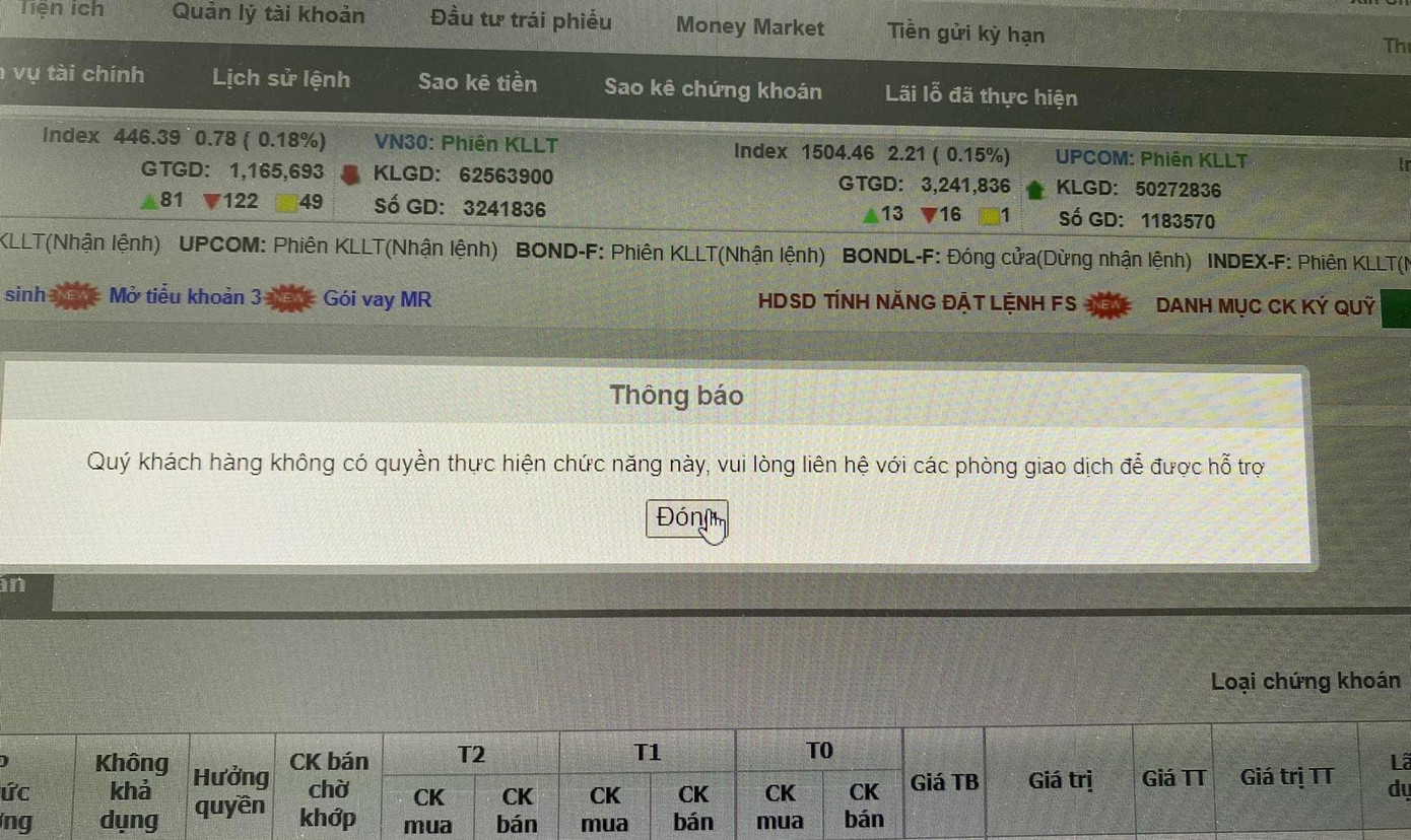 Hệ thống gặp lỗi, nhà đầu tư phản ánh không thể đặt lệnh