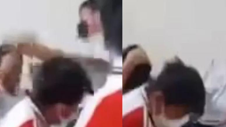 Thầy giáo tát học sinh trong giờ học gây bức xúc. Ảnh cắt từ clip