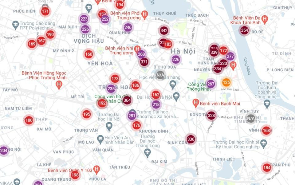 Hà Nội ô nhiễm không khí nghiêm trọng khi chỉ số AQI ở nhiều nơi vượt ngưỡng 300 đơn vị. Ảnh: PamAir. Hà Nội ô nhiễm không khí nghiêm trọng khi chỉ số AQI ở nhiều nơi vượt ngưỡng 300 đơn vị. Ảnh: PamAir.