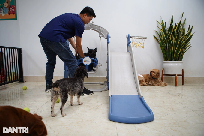 "Học sinh" chơi cầu trượt hoặc xích đu (Ảnh: Viên Minh)