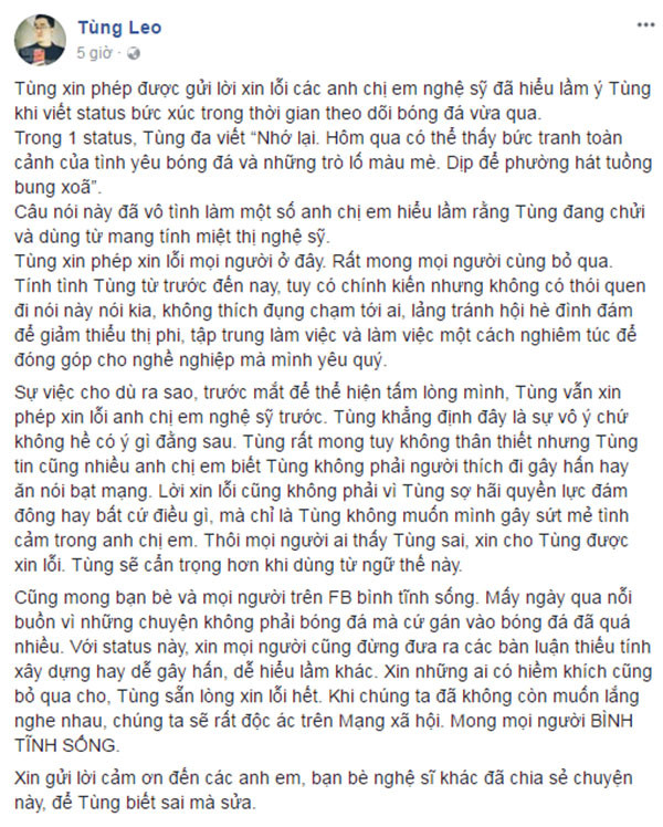 MC Tùng Leo xin lỗi phát ngôn về đêm gala U23 VN khiến Mr Đàm bức xúc ảnh 1