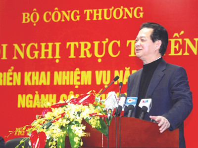 Thủ tướng Nguyễn Tấn Dũng tại hội nghị Bộ Công Thương ngày 11-1. Ảnh: Kim Liên
