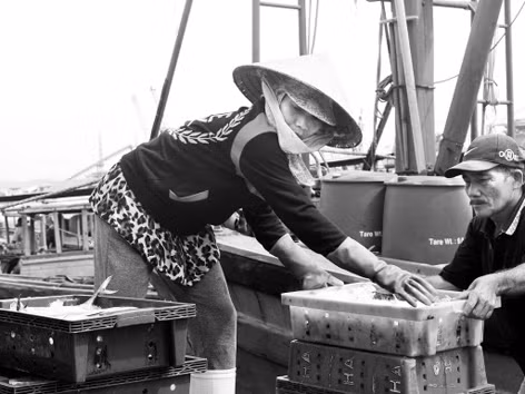 Vợ chồng hợp sức cả trên bờ lẫn dưới biển. ảNH: VIệT HƯƠNG