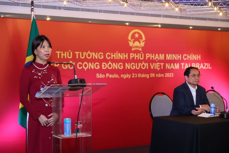 Đại sứ Việt Nam tại Brazil Phạm Thị Kim Hoa báo cáo về tình hình kiều bào với Thủ tướng.