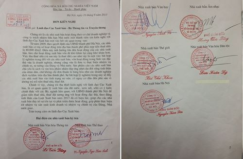 Đơn kiến nghị của 6 nhà xuất bản. Đơn kiến nghị của 6 nhà xuất bản