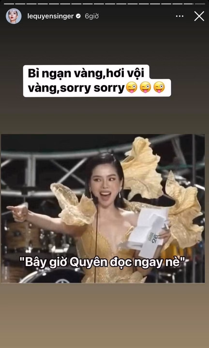 Nữ ca sĩ nhanh chóng gửi lời xin lỗi đến khán giả sau sự cố ngoài ý muốn.