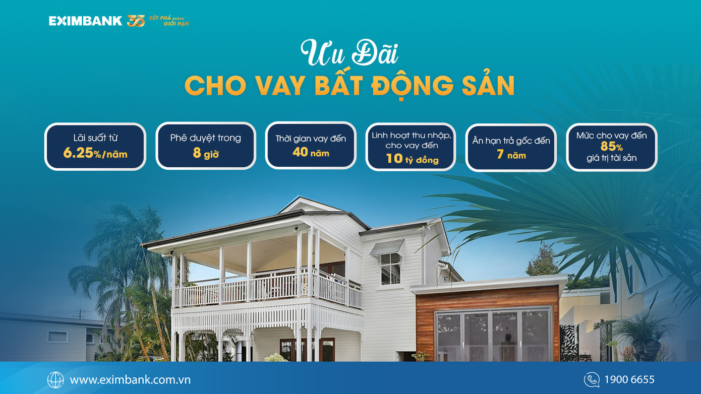 Eximbank giới thiệu về gói vay mua nhà với lãi suất ưu đãi chỉ từ 6.25%/ năm Eximbank giới thiệu về gói vay mua nhà với lãi suất ưu đãi chỉ từ 6.25%/ năm