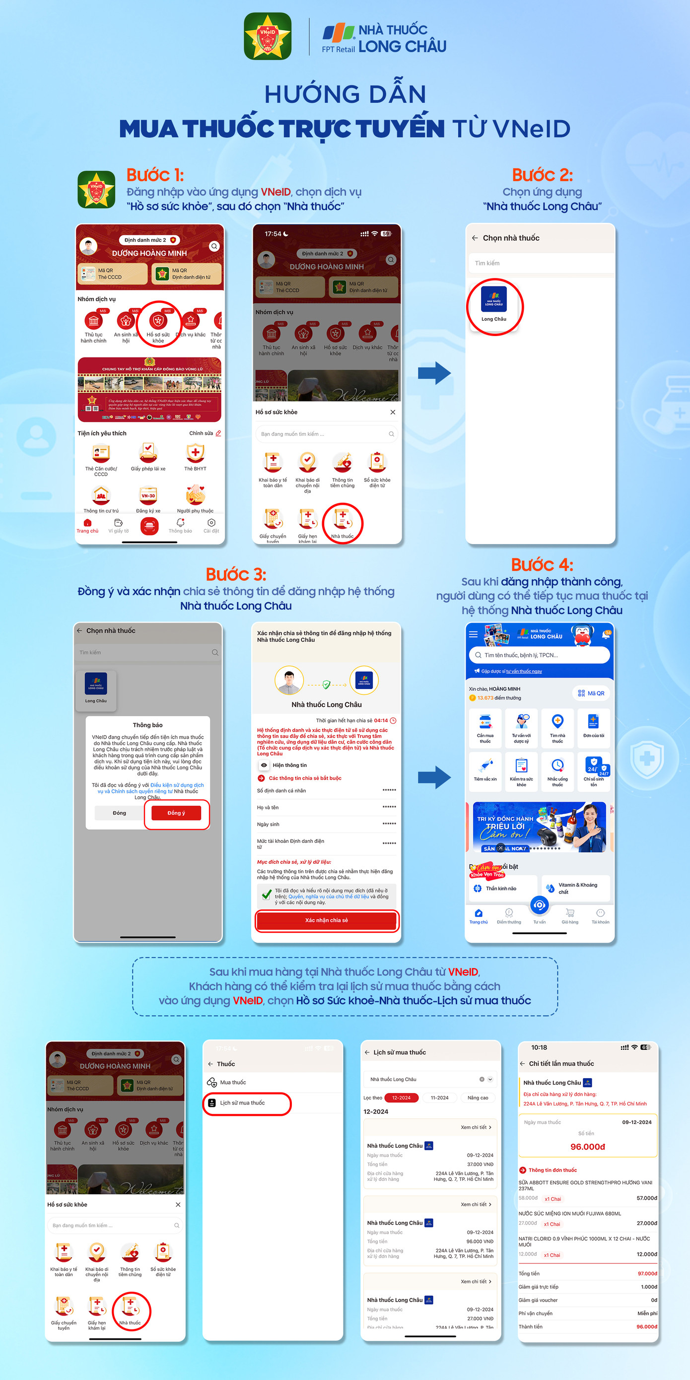 Hướng dẫn các bước đăng nhập vào VneID để mua thuốc từ nhà thuốc Long Châu