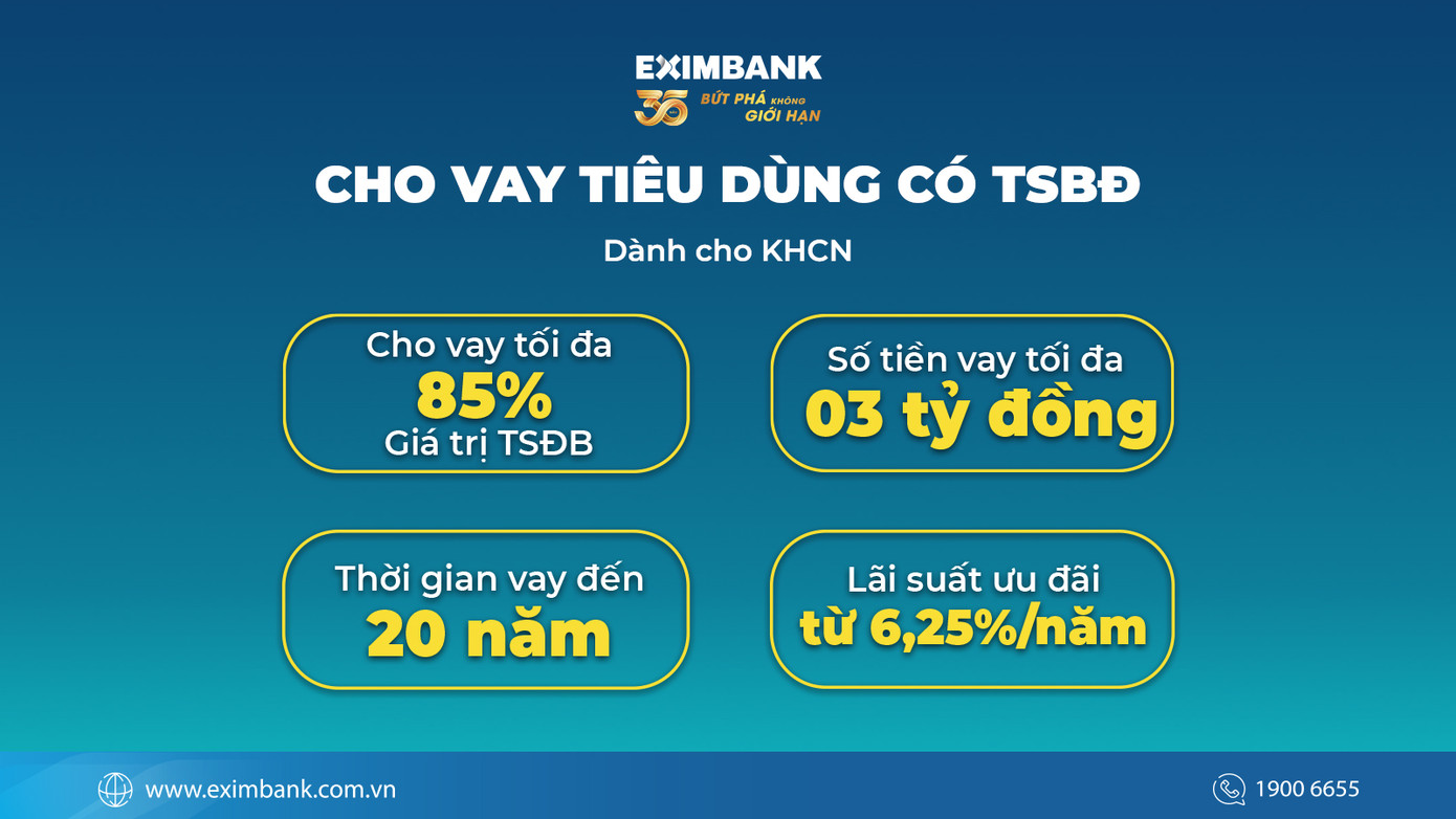 Gói vay tiêu dùng của Eximbank như một giải pháp tối ưu để hiện thực hóa sở hữu ngôi nhà mơ ước. Gói vay tiêu dùng của Eximbank như một giải pháp tối ưu để hiện thực hóa sở hữu ngôi nhà mơ ước.