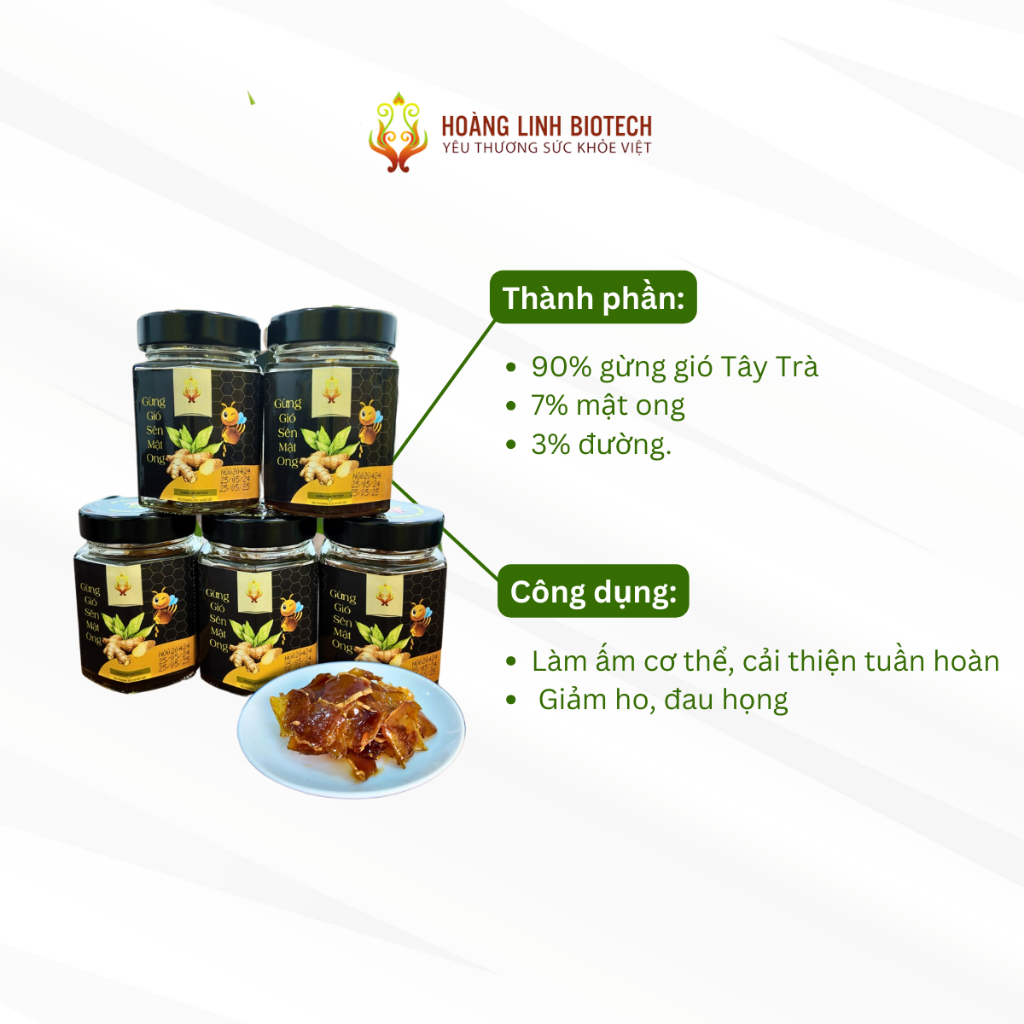 Sản phẩm gừng gió sên mật ong đa công dụng của thương hiệu Hoàng Linh Biotech.