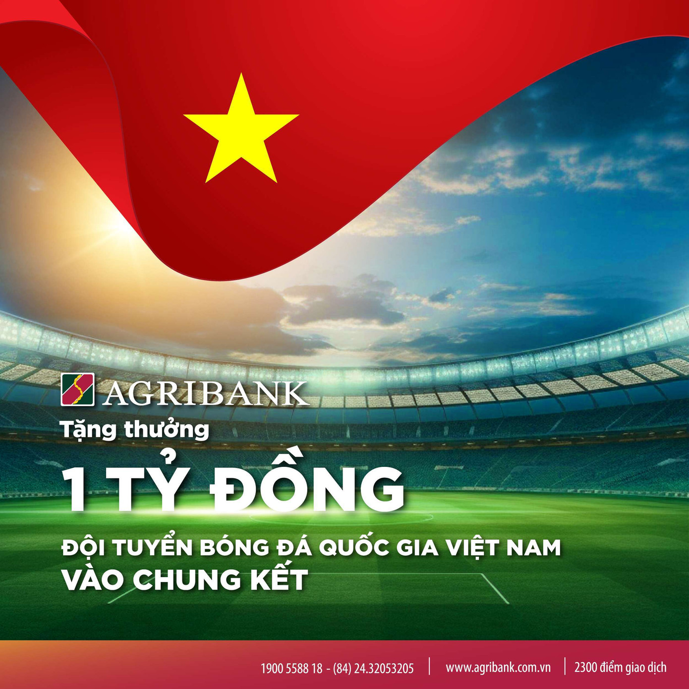 Agribank tặng thưởng Đội tuyển Bóng đá Quốc gia Việt Nam 1 tỷ đồng sau thành tích giành quyền vào trận chung kết Giải vô địch bóng đá Đông Nam Á 2024. Agribank tặng thưởng Đội tuyển Bóng đá Quốc gia Việt Nam 1 tỷ đồng sau thành tích giành quyền vào trận chung kết Giải vô địch bóng đá Đông Nam Á 2024.