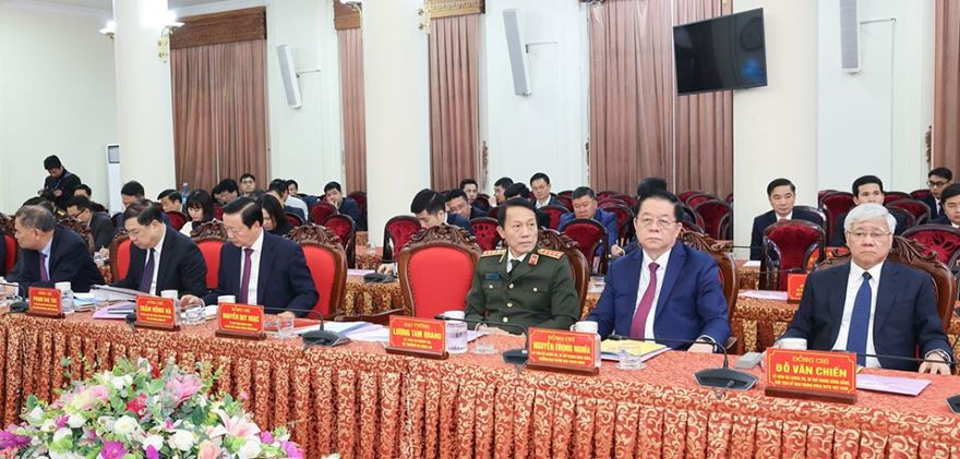 Các đồng chí lãnh đạo Đảng, Nhà nước tham dự buổi làm việc của đồng chí Tổng Bí thư