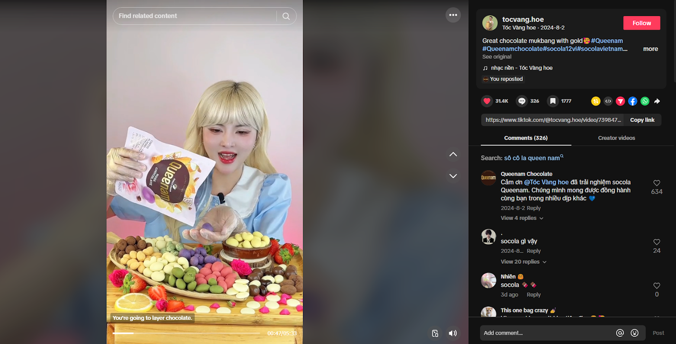 Thông qua các bạn hot tiktoker đã mang Queenam đến gần hơn với người tiêu dùng. Ảnh: Queenam