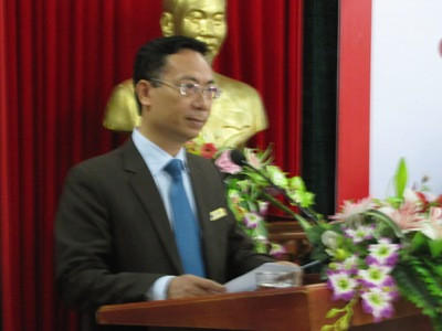 ông Lê Xuân Mai, GĐ Ngân hàng Quân đội, chi nhánh Nghệ An phát biểu tại buổi lễ.