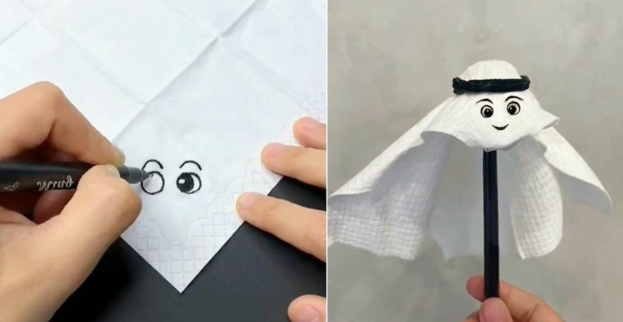 Chỉ cần vài phút là bạn có thể tự tạo ra một bé La'eeb phiên bản khăn giấy.