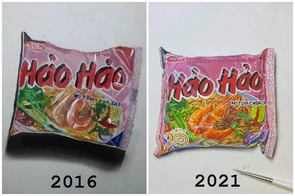 Hai phiên bản được tác giả vẽ trong năm 2016 và 2021.