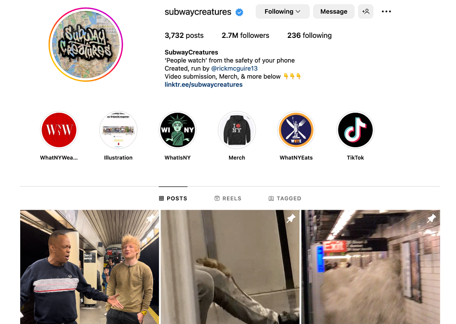 IG Subway Creatures với 2,7 triệu lượt theo dõi.