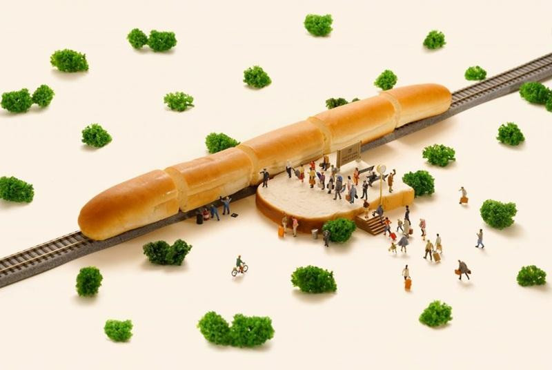 Một chiếc bánh mì đã được dùng mô phỏng đoàn tàu Shinkansen của Nhật