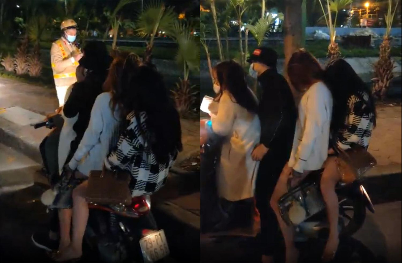 Điển hình, vào khoảng 22h40, tổ công tác đã tiến hành dừng xe máy BKS 29P1-466.xx do Lương Xuân D. (SN 1995, trú tại tỉnh Hoà Bình) điều khiển, chở 3 cô gái phía sau không đội mũ bảo hiểm. Điển hình, vào khoảng 22h40, tổ công tác đã tiến hành dừng xe máy BKS 29P1-466.xx do Lương Xuân D. (SN 1995, trú tại tỉnh Hoà Bình) điều khiển, chở 3 cô gái phía sau không đội mũ bảo hiểm.