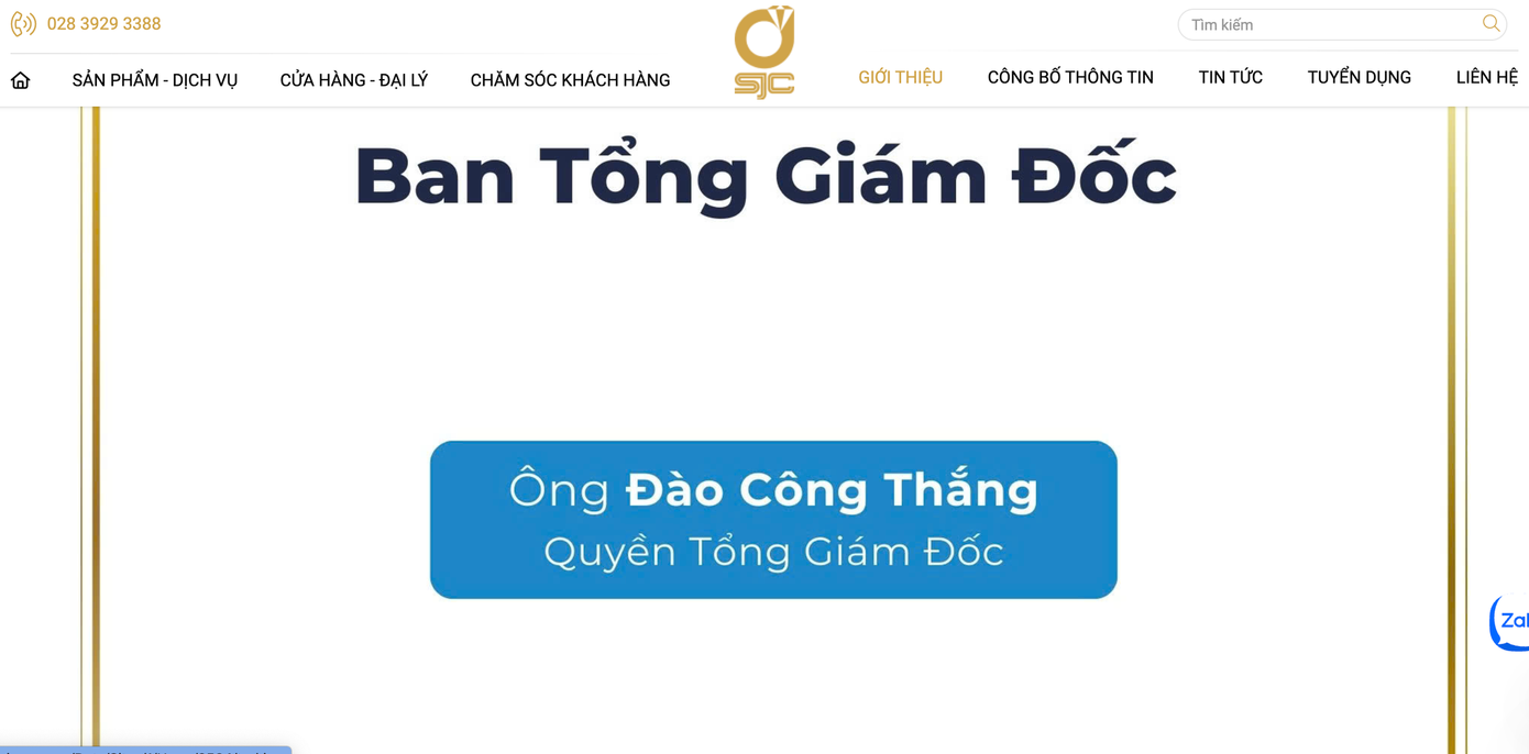 Thông báo của Công ty SJC về quyền tổng giám đốc mới.