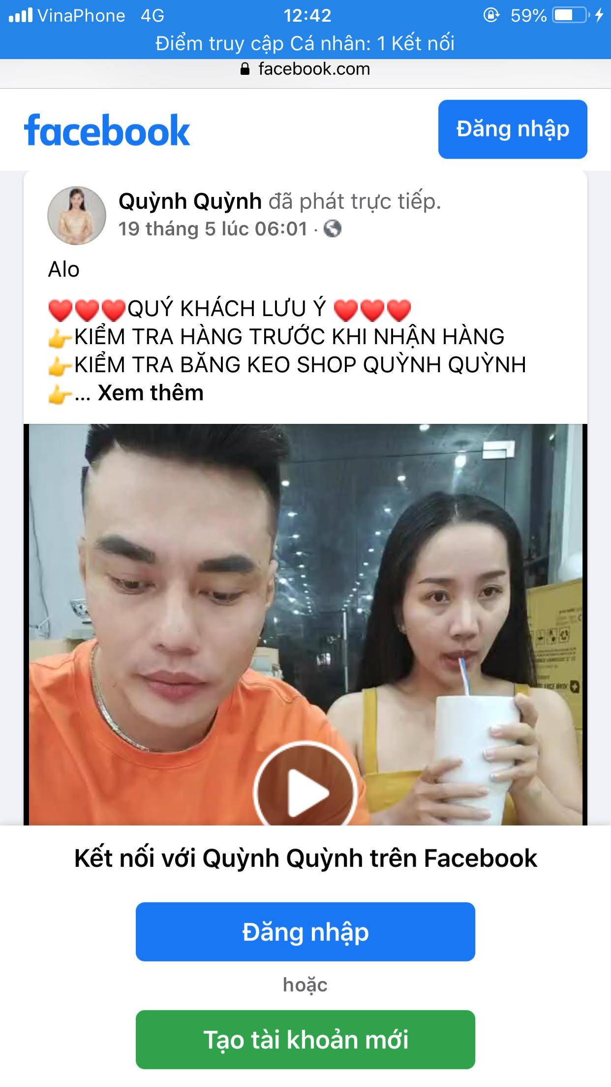 Vợ chồng Lê Dương Bảo Lâm trong 1 lần live stream bán hàng trên trang Quỳnh Quỳnh