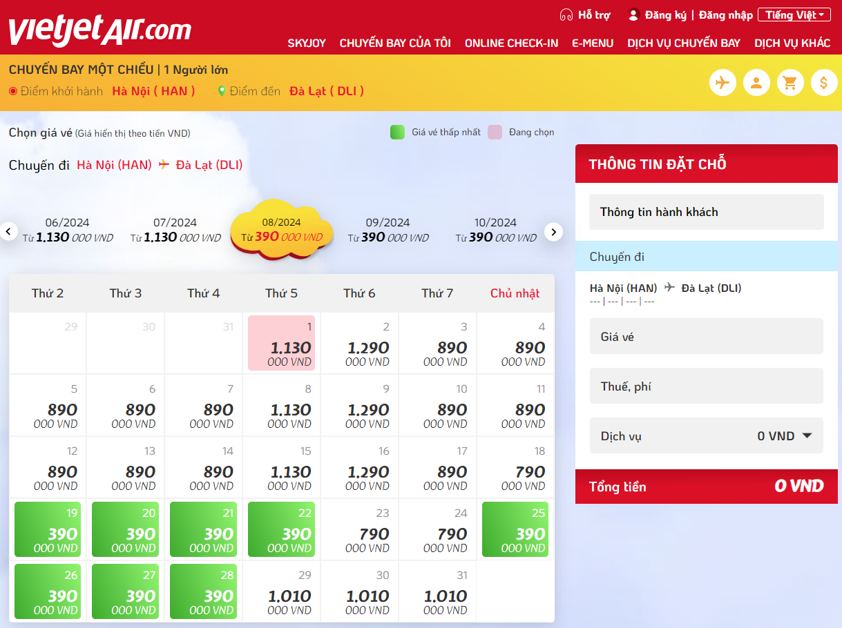 Nhằm đáp ứng nhu cầu du lịch của hành khách trong dịp hè, Vietjet đang mở bán nhiều vé giá rẻ trên các chặng bay (ảnh chụp màn hình)