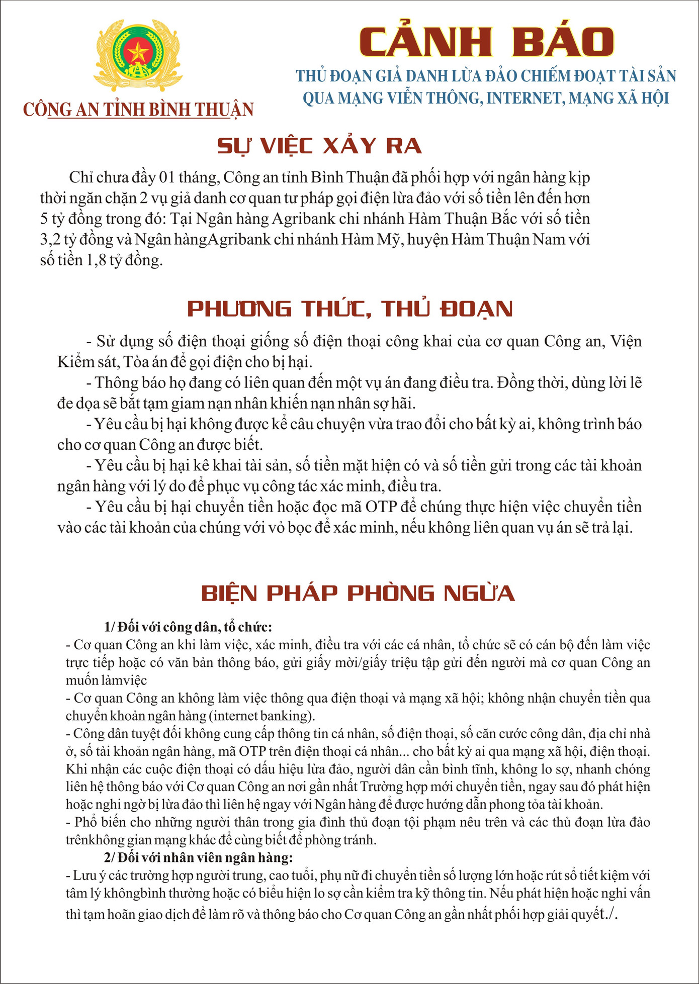 Khuyến cáo của cơ quan công an tỉnh Bình Thuận