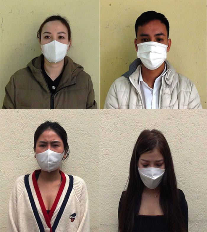 Bốn đối tượng môi giới, bán dâm bị bắt giữ. Ảnh: Công an Thanh Hoá