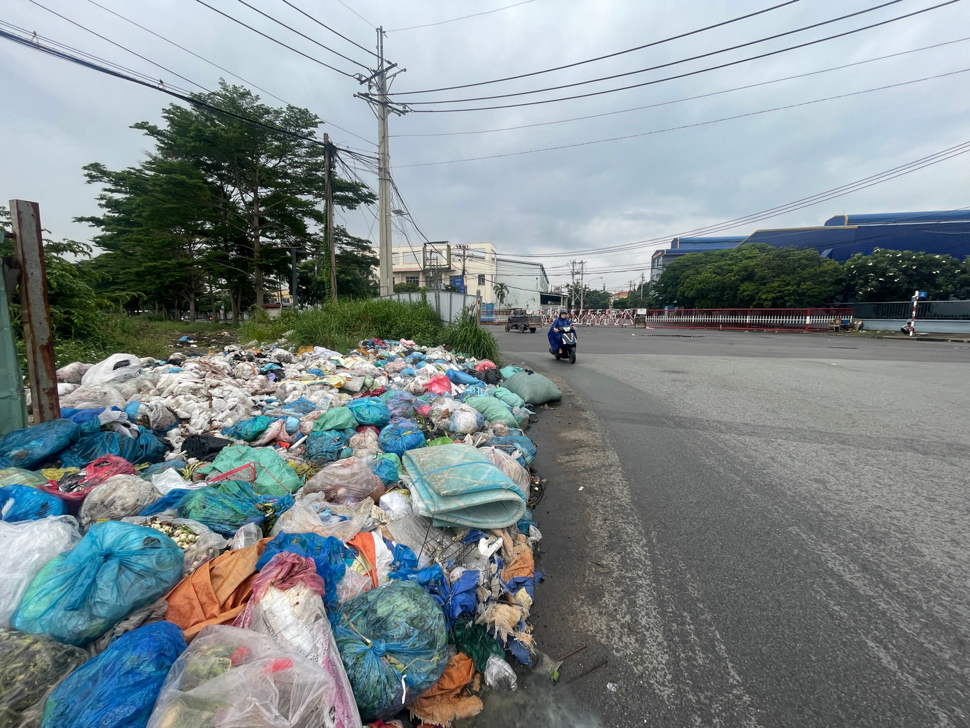 Rác chất đống dọc theo vỉa hè trên cầu M1. Rác chất đống dọc theo vỉa hè trên cầu M1.