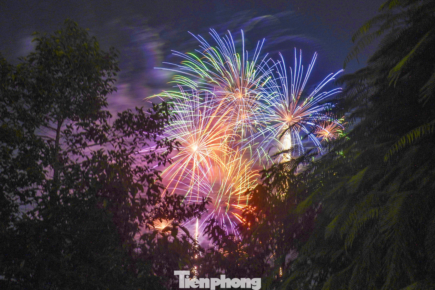 "Lần đầu tiên ngắm pháo hoa...xuyên tán cây thế này. Mấy năm trước thì tôi hay ra Quận 1 xem. Năm nay bắn gần nhà nên ra đây xem cho tiện. Lúc đầu cứ sợ là hàng cây che nhưng khi pháo hoa bắn lên thì thấy quá đẹp", cô Lê Hoàng Lan (55 tuổi, ngụ xã Vĩnh Lộc A, huyện Bình Chánh) tâm sự.