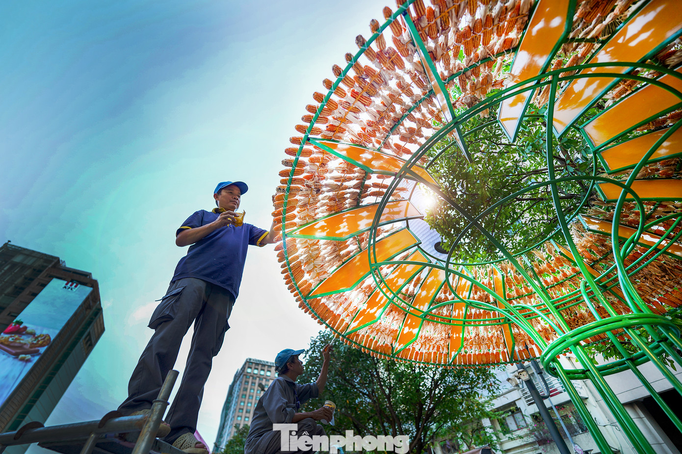 Khu vực đại cảnh với hàng nghìn tấm ốp mây tre được thiết kế đan thưa, sử dụng làm trần và cột, chiều cao khoảng 8 m, trải rộng trên diện tích gần 1.000 m2.