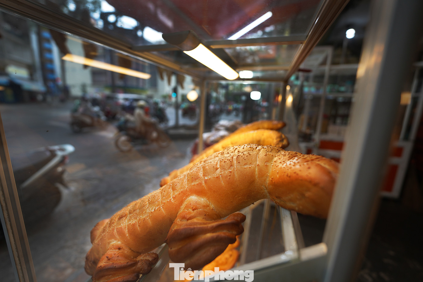 Tờ mờ sáng, người dân đi qua ngã tư Hoà Hảo - Lý Thường Kiệt (quận 10) bị thu hút bởi những chiếc bánh mì hình cá sấu, con tôm, con cua, con cá... kích cỡ lớn bày bán tại một cửa hàng.