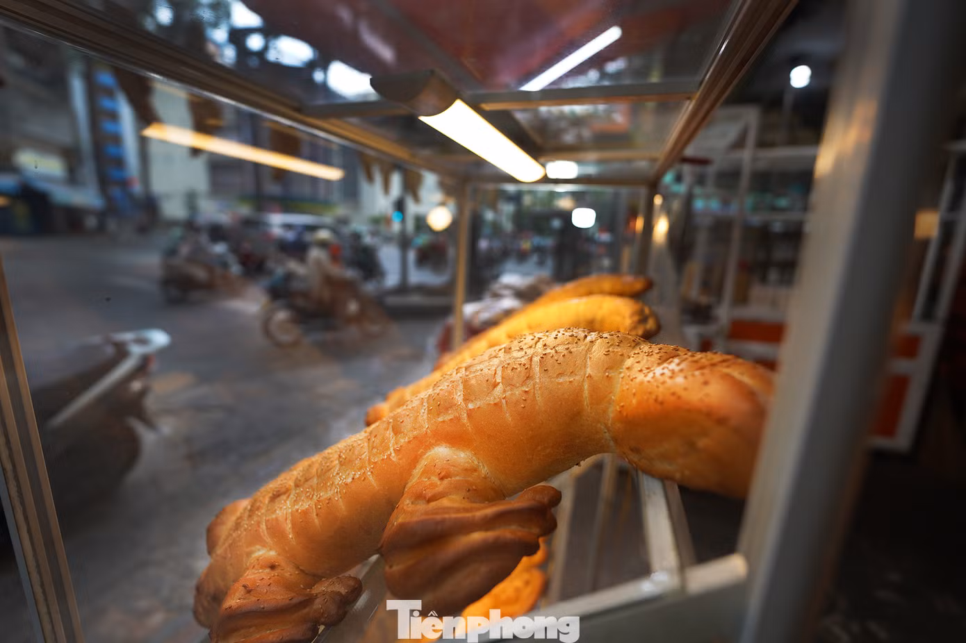 Tờ mờ sáng, người dân đi qua ngã tư Hoà Hảo - Lý Thường Kiệt (quận 10) bị thu hút bởi những chiếc bánh mì hình cá sấu, con tôm, con cua, con cá... kích cỡ lớn bày bán tại một cửa hàng.